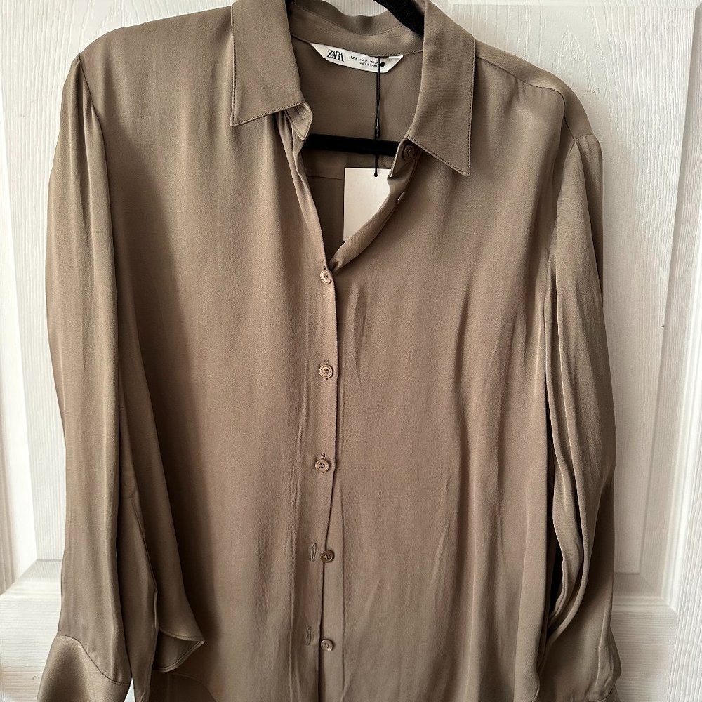 Satin Warm Gray Button Down